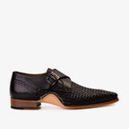 Vinci The Rolls  Woven Black Leather Single Monk Strap  Handmade Men Shoes