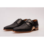 Vinci The Rolls  Woven Black Leather Single Monk Strap  Handmade Men Shoes
