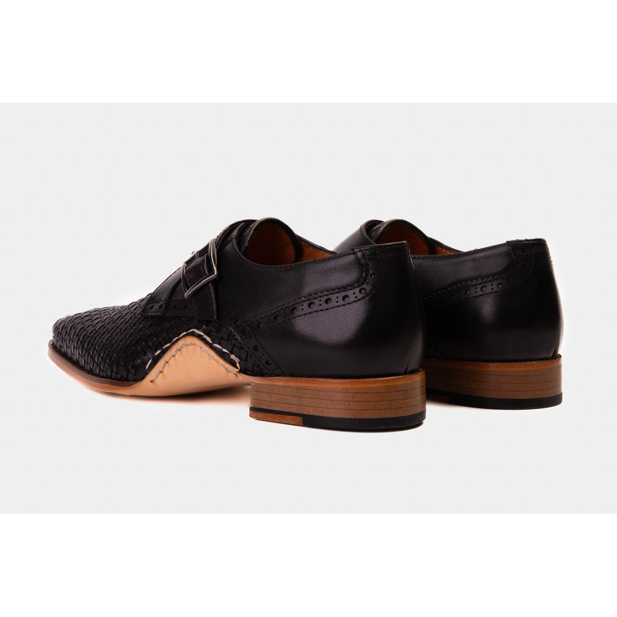 Vinci The Rolls  Woven Black Leather Single Monk Strap  Handmade Men Shoes