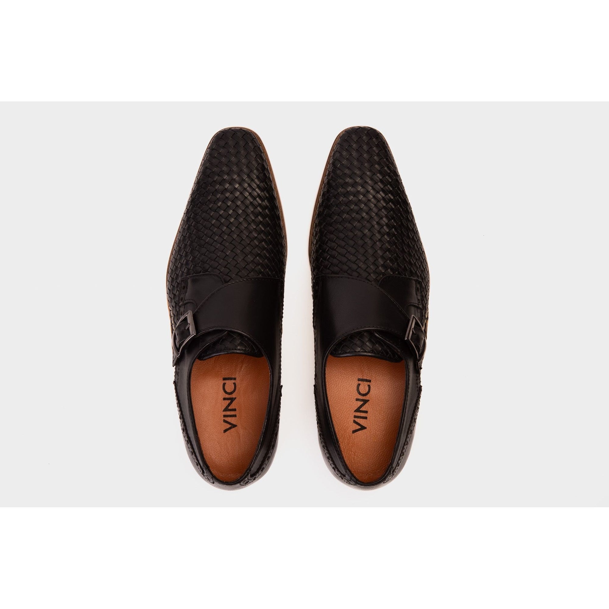 Vinci The Rolls  Woven Black Leather Single Monk Strap  Handmade Men Shoes