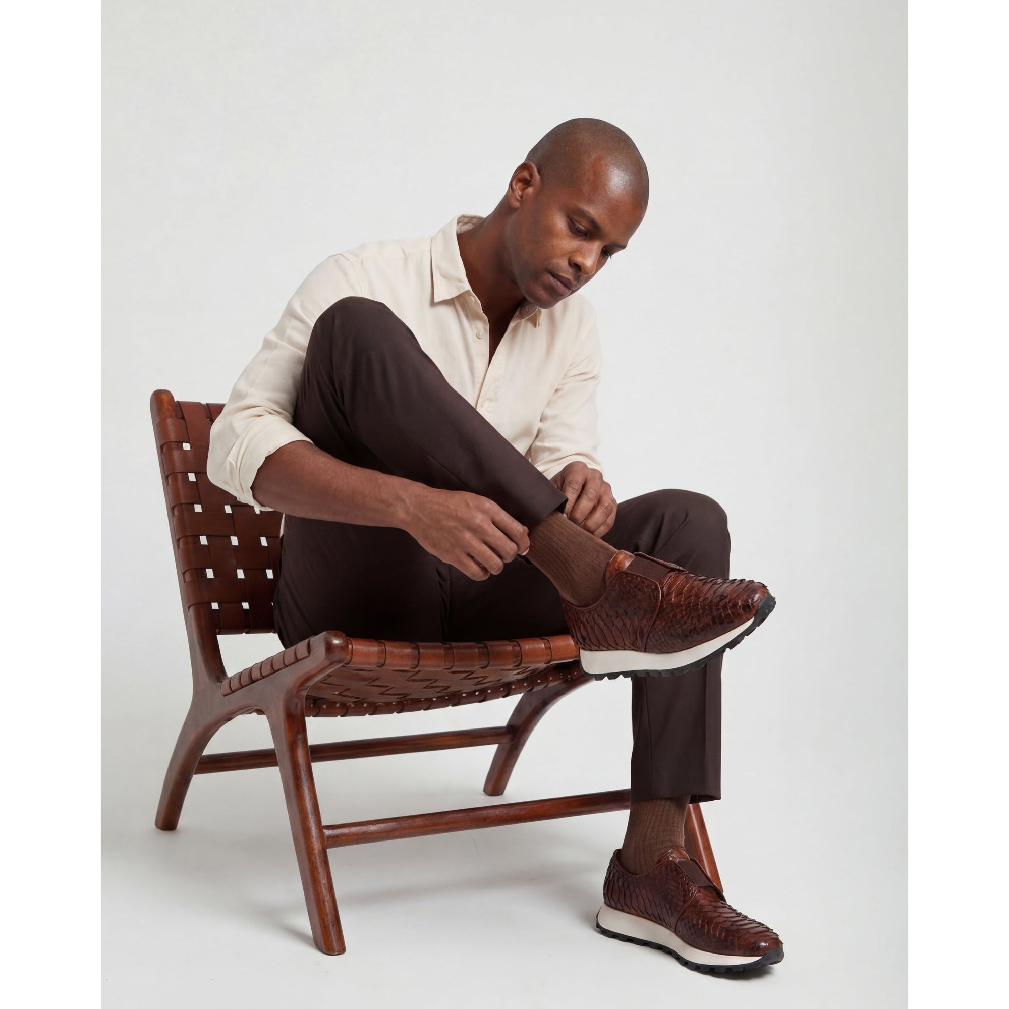 The Obsidian Tan Snake Leather Men Sneaker