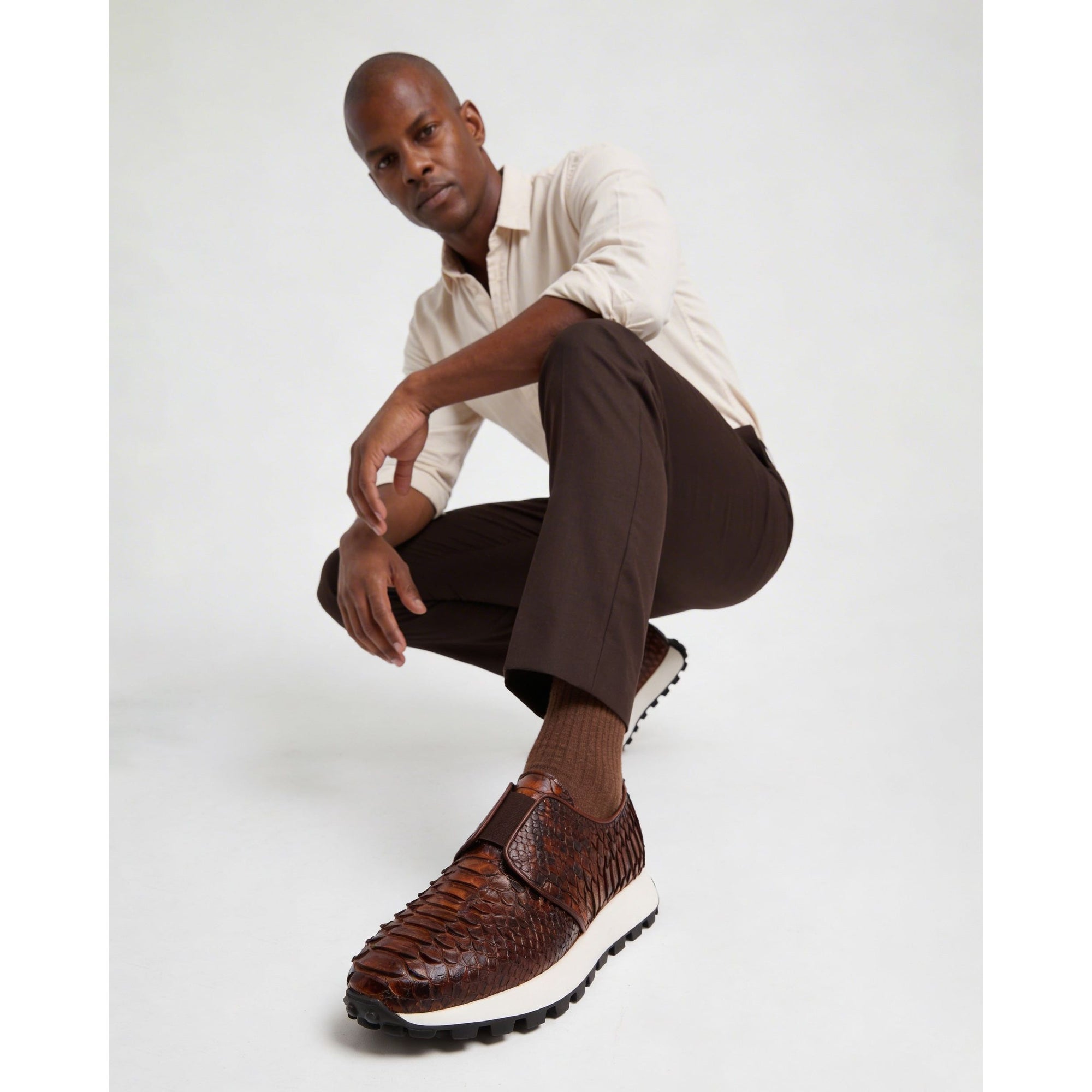 The Obsidian Tan Snake Leather Men Sneaker