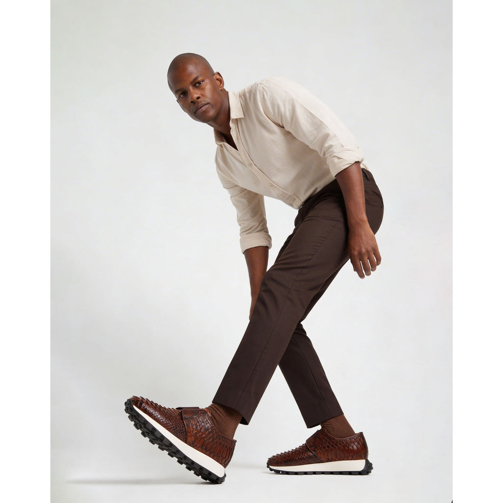 The Obsidian Tan Snake Leather Men Sneaker