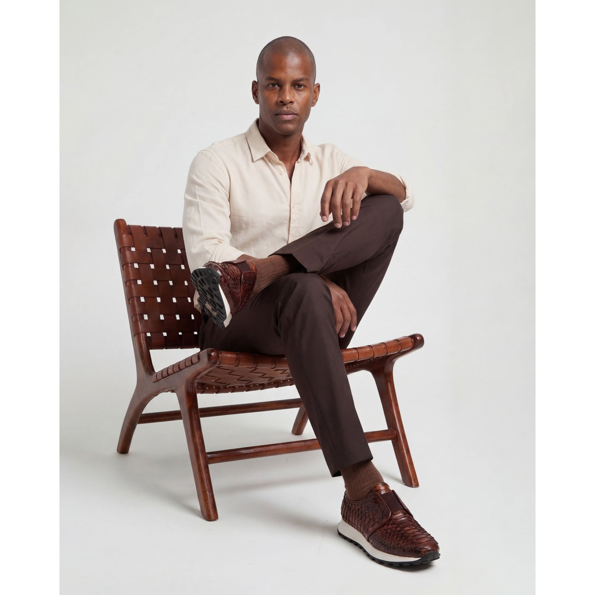 The Obsidian Tan Snake Leather Men Sneaker