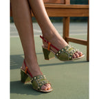 Vinci The Linea Green Leather Women Slingback Sandal
