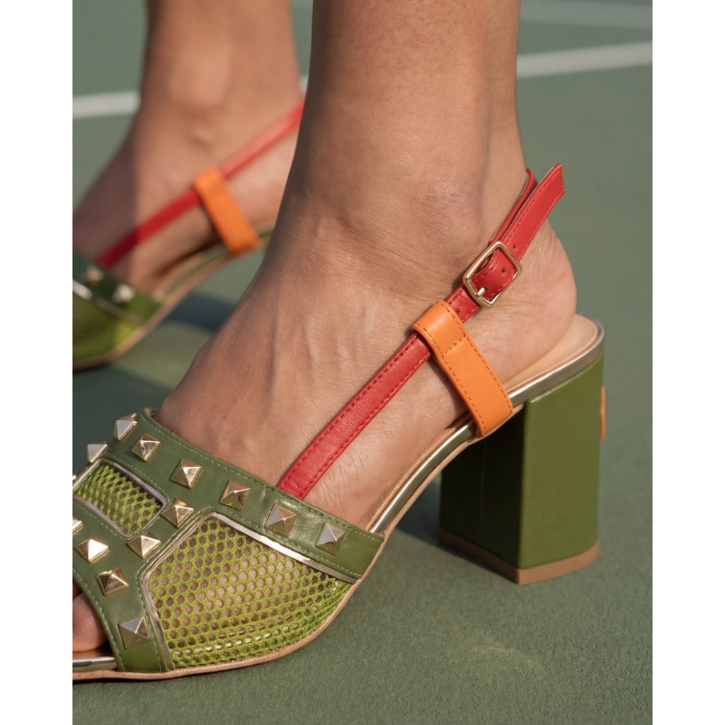 Vinci The Linea Green Leather Women Slingback Sandal
