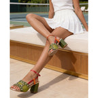 Vinci The Linea Green Leather Women Slingback Sandal