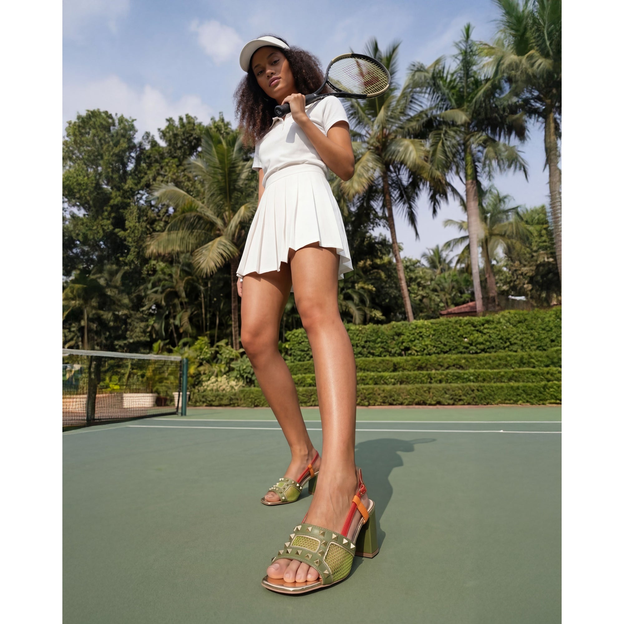 Vinci The Linea Green Leather Women Slingback Sandal
