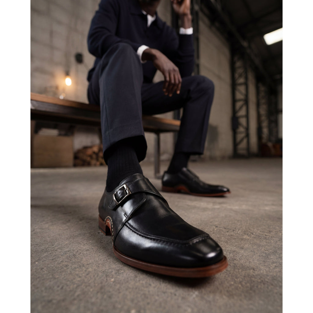 Vinci  The Hagrid Black Single Monk Strap Handmade Men Shoes