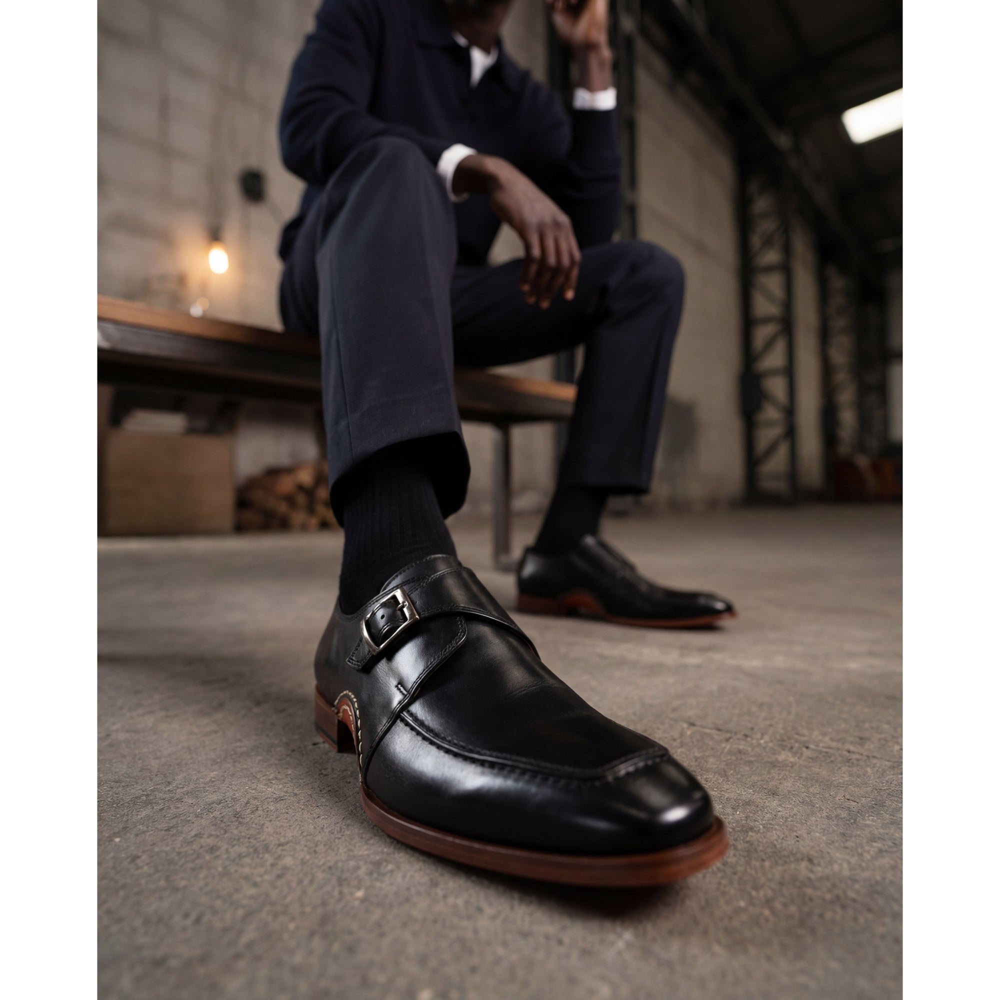 Vinci  The Hagrid Black Single Monk Strap Handmade Men Shoes