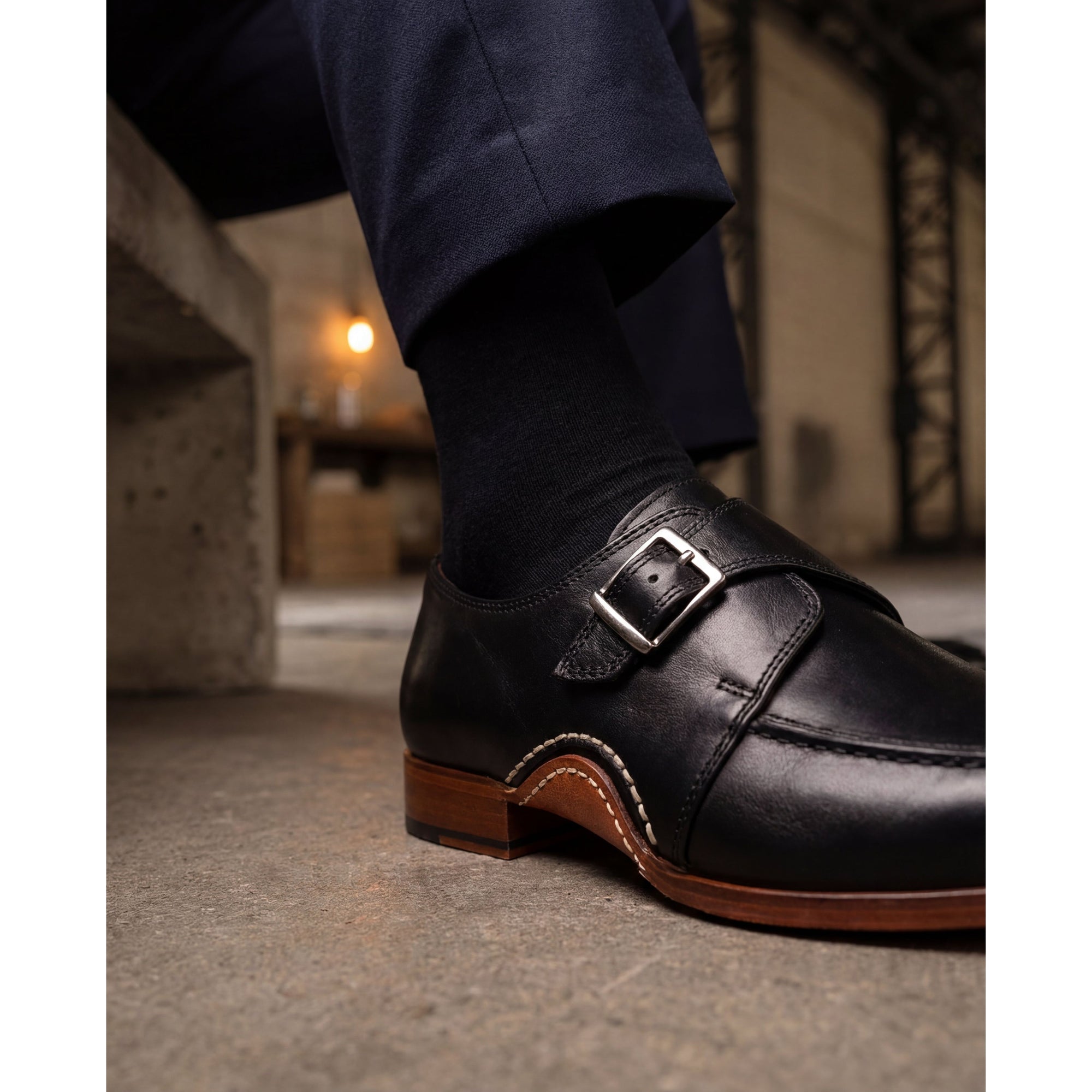 Vinci  The Hagrid Black Single Monk Strap Handmade Men Shoes