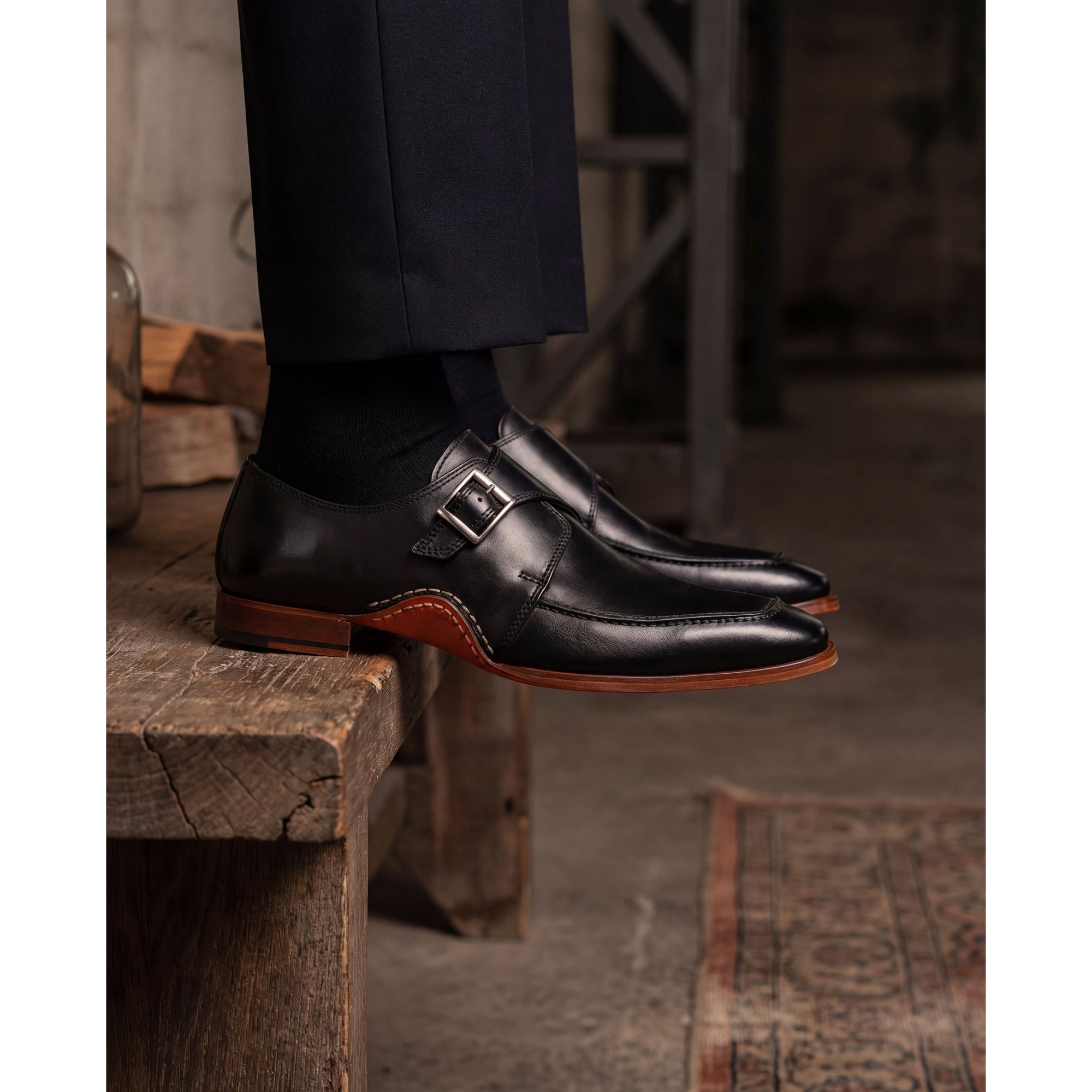 Vinci  The Hagrid Black Single Monk Strap Handmade Men Shoes
