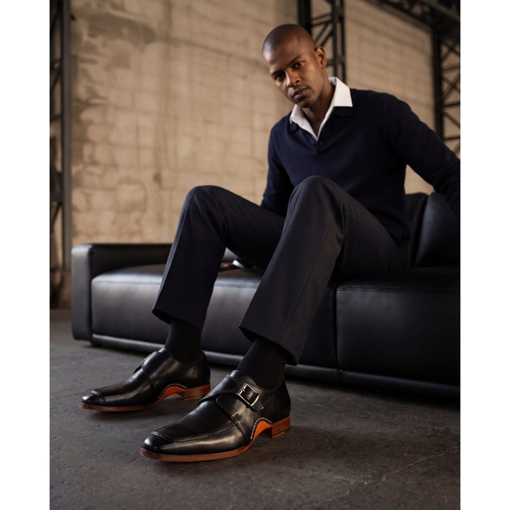 Vinci  The Hagrid Black Single Monk Strap Handmade Men Shoes