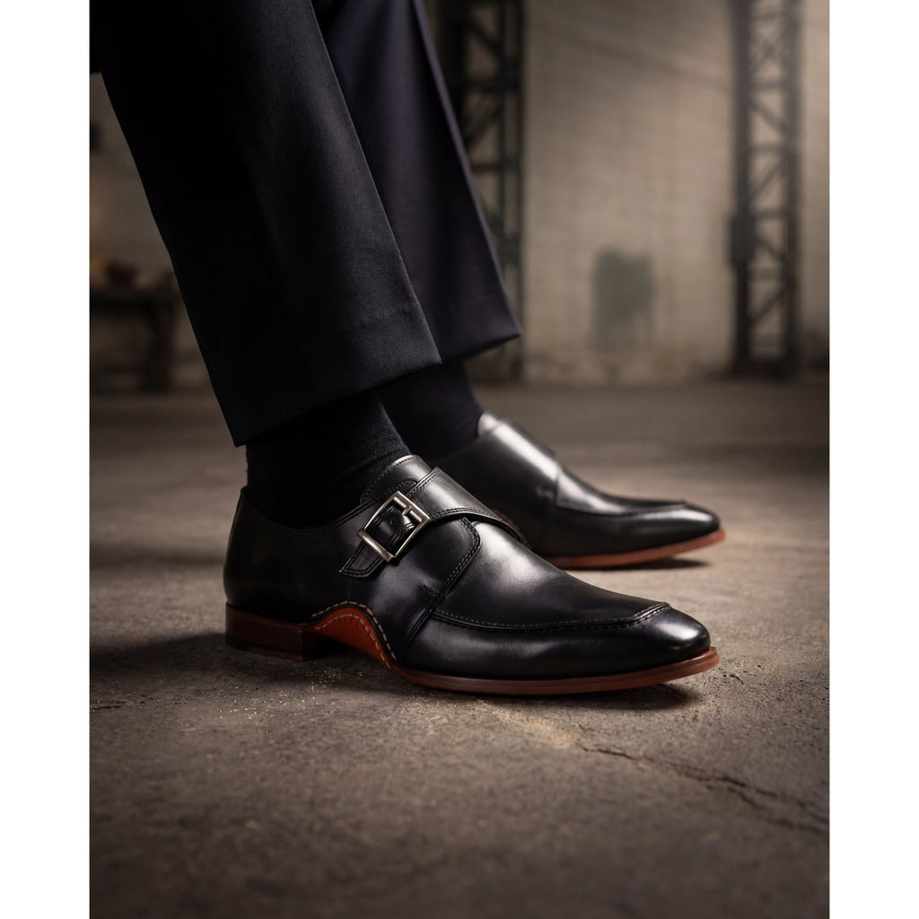 Vinci  The Hagrid Black Single Monk Strap Handmade Men Shoes