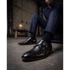 Vinci  The Hagrid Black Single Monk Strap Handmade Men Shoes