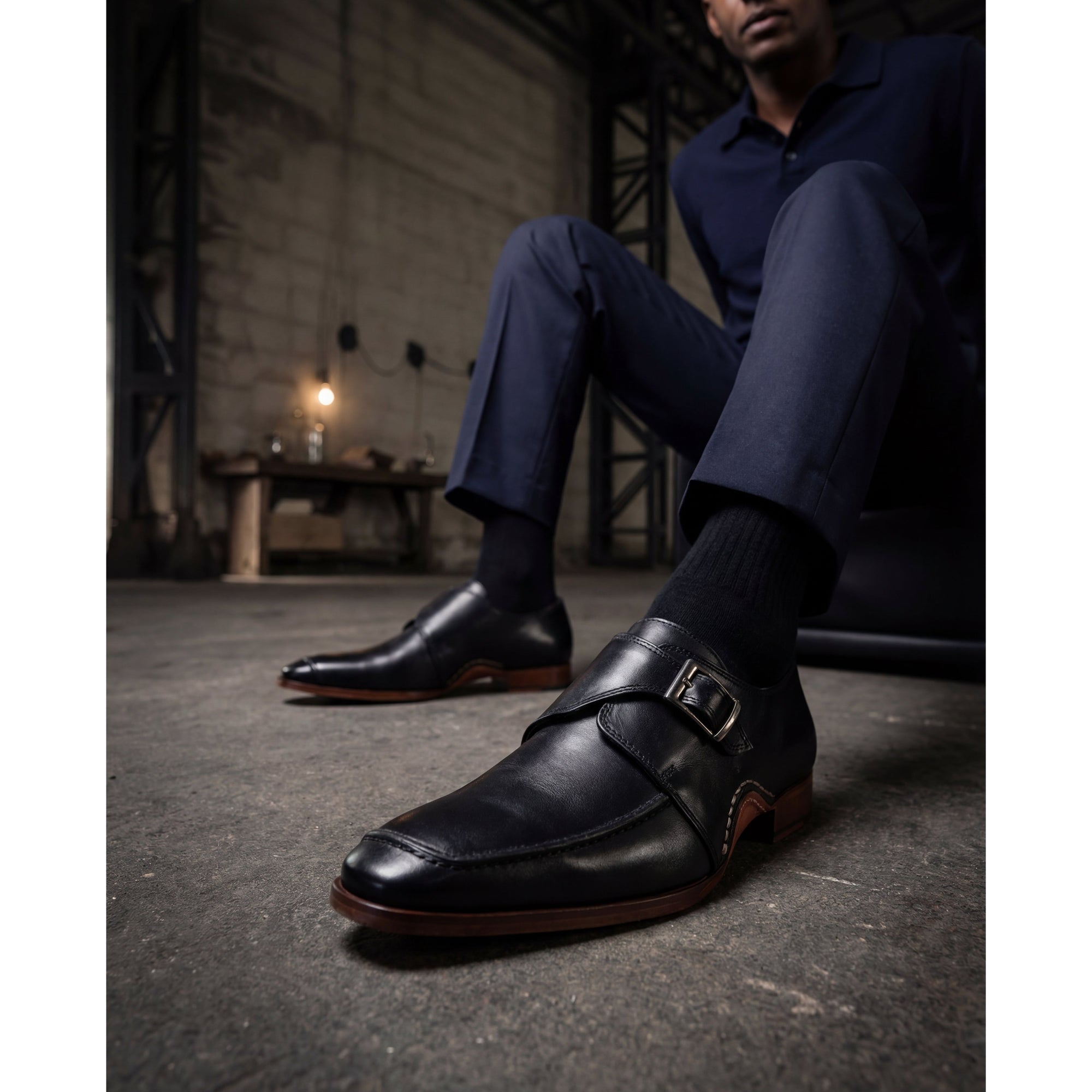 Vinci  The Hagrid Black Single Monk Strap Handmade Men Shoes