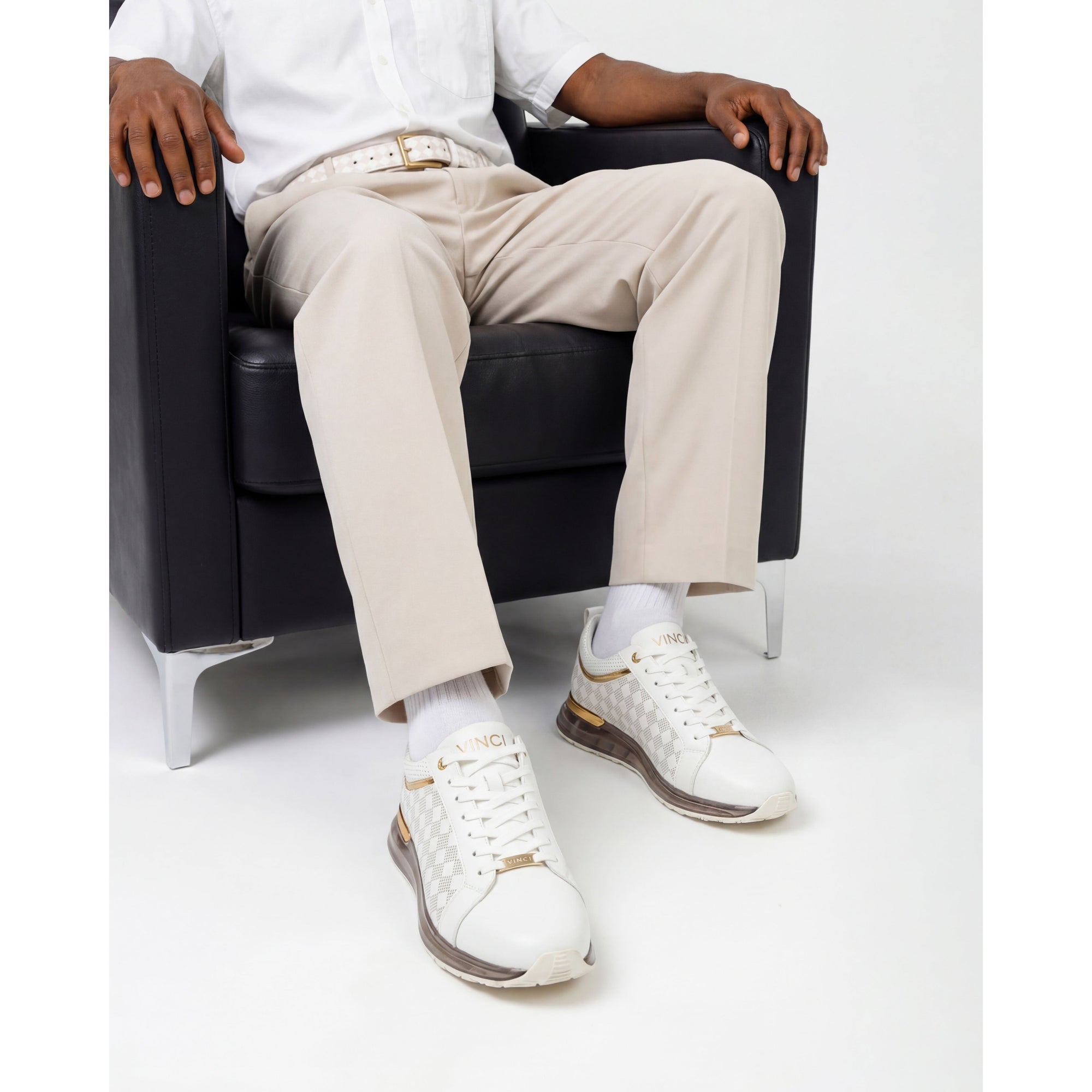 Vinci The Cenova White & Gold Leather Men Sneaker