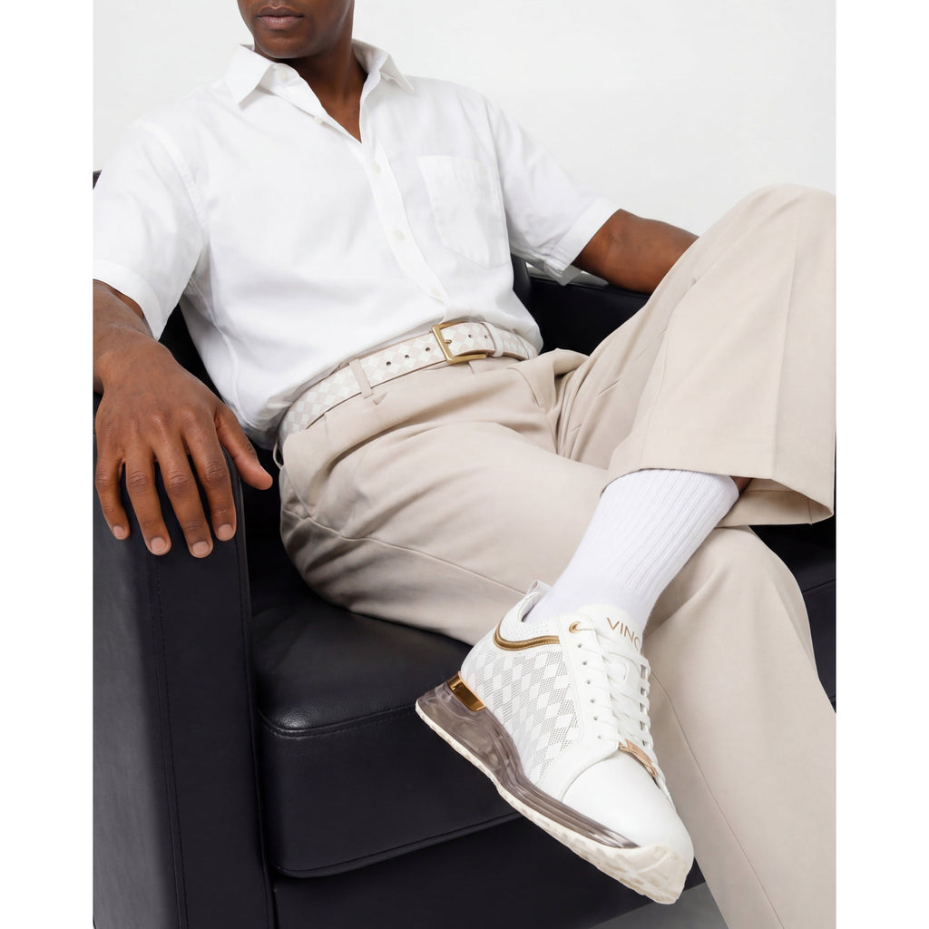 Vinci The Cenova White & Gold Leather Men Sneaker