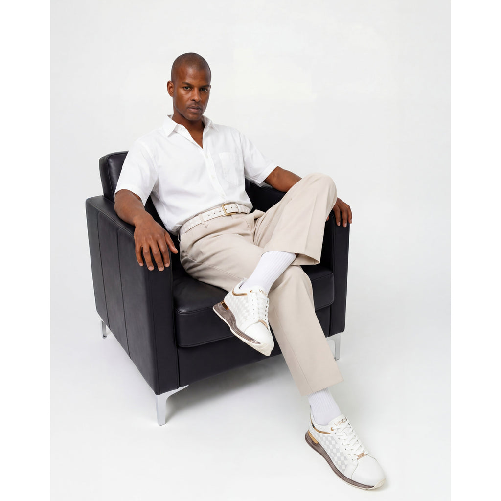Vinci The Cenova White & Gold Leather Men Sneaker