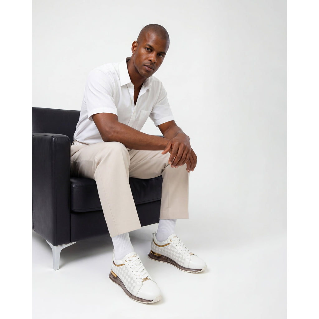 Vinci The Cenova White & Gold Leather Men Sneaker
