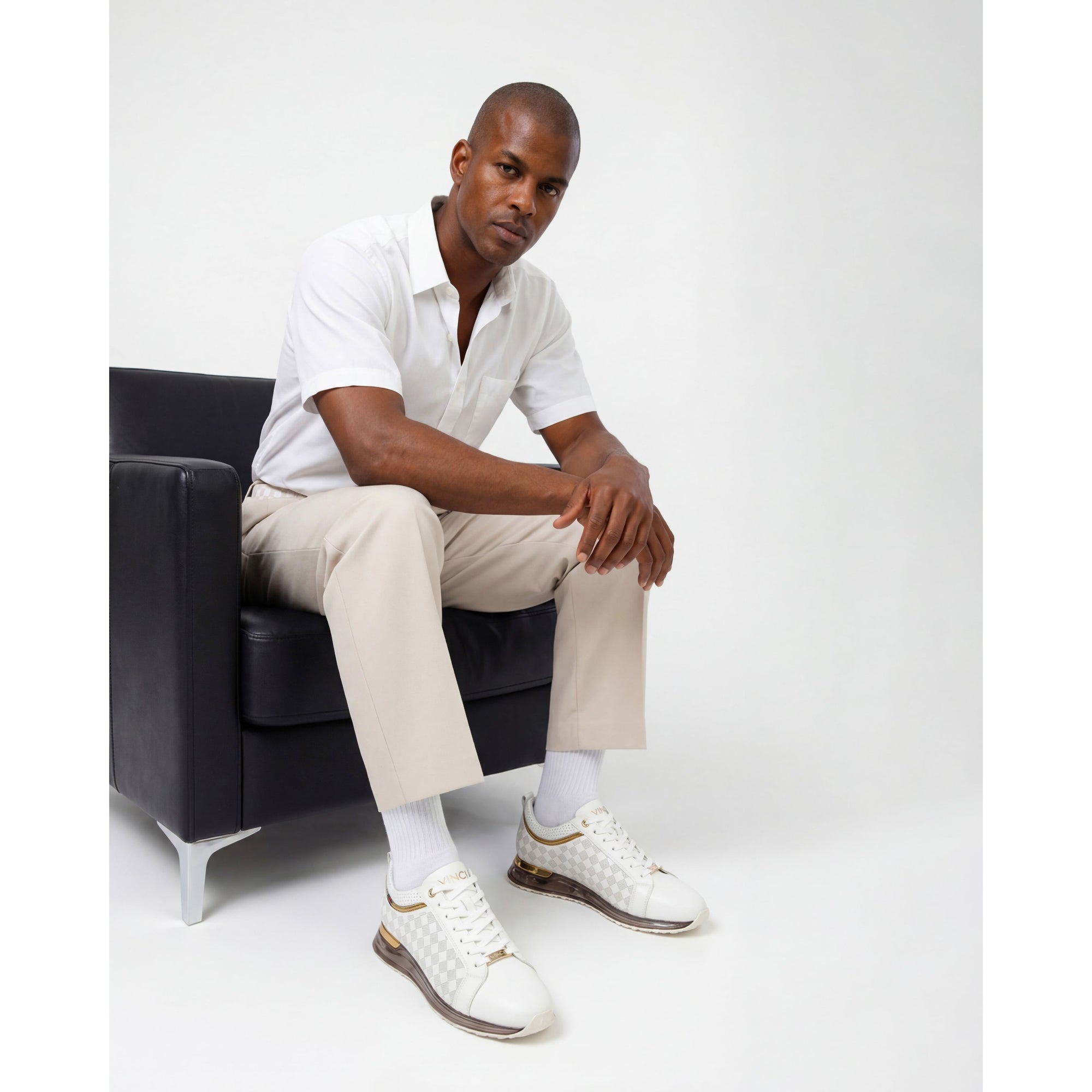 Vinci The Cenova White & Gold Leather Men Sneaker