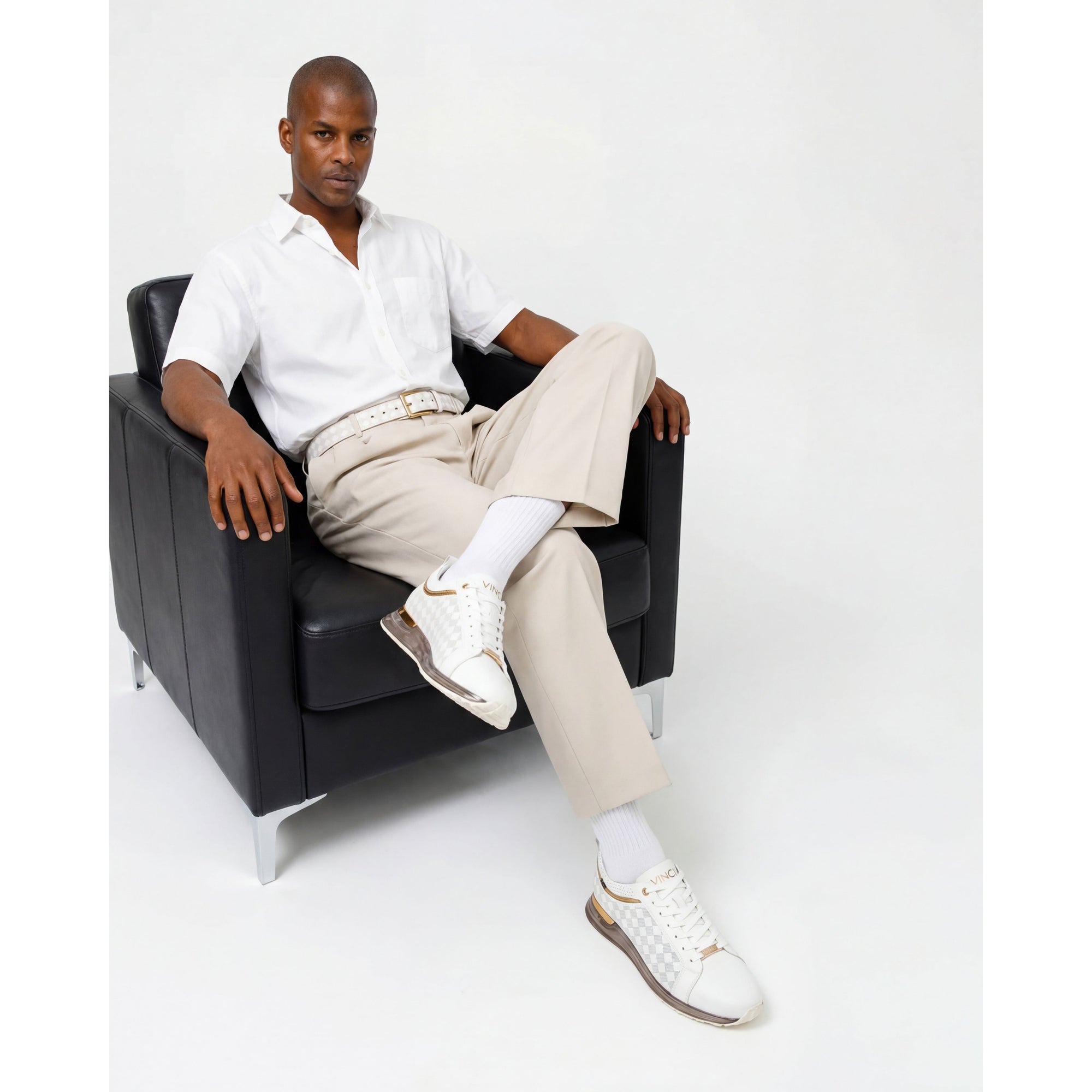 Vinci The Cenova White & Gold Leather Men Sneaker