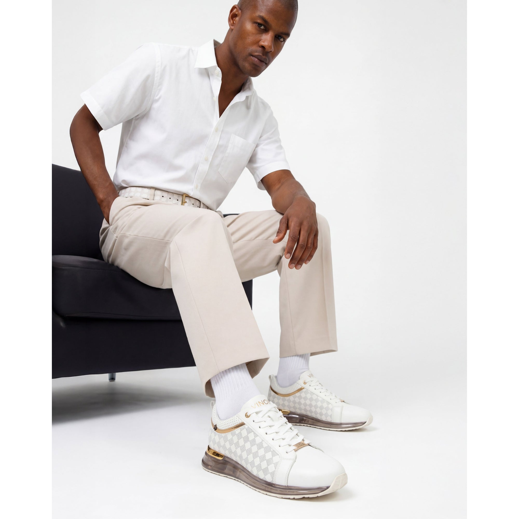 Vinci The Cenova White & Gold Leather Men Sneaker