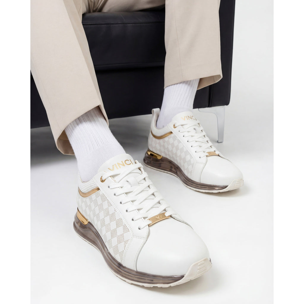 Vinci The Cenova White & Gold Leather Men Sneaker