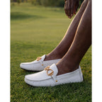 The Pisa White Leather Bit Drive Loafer Men Shoe