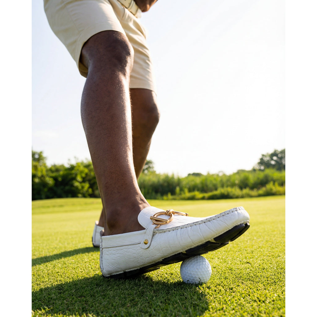 The Pisa White Leather Bit Drive Loafer Men Shoe