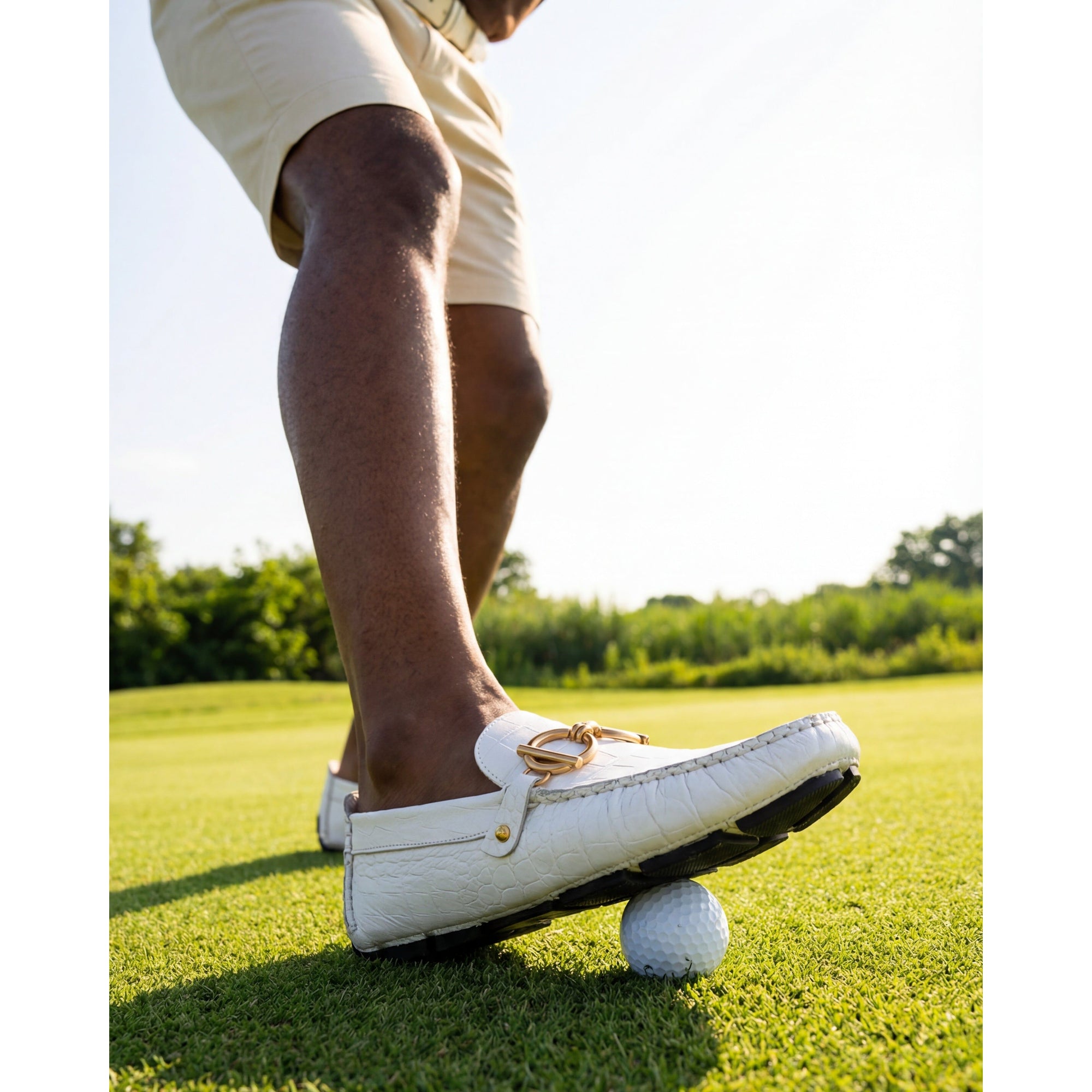 The Pisa White Leather Bit Drive Loafer Men Shoe