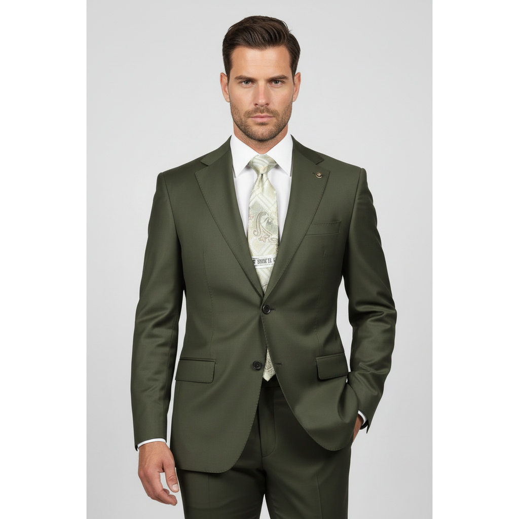 Men's Fabio Matteo Turkish Suit Extra Fine Super 160's Italian Wool FB222 #38 Olive