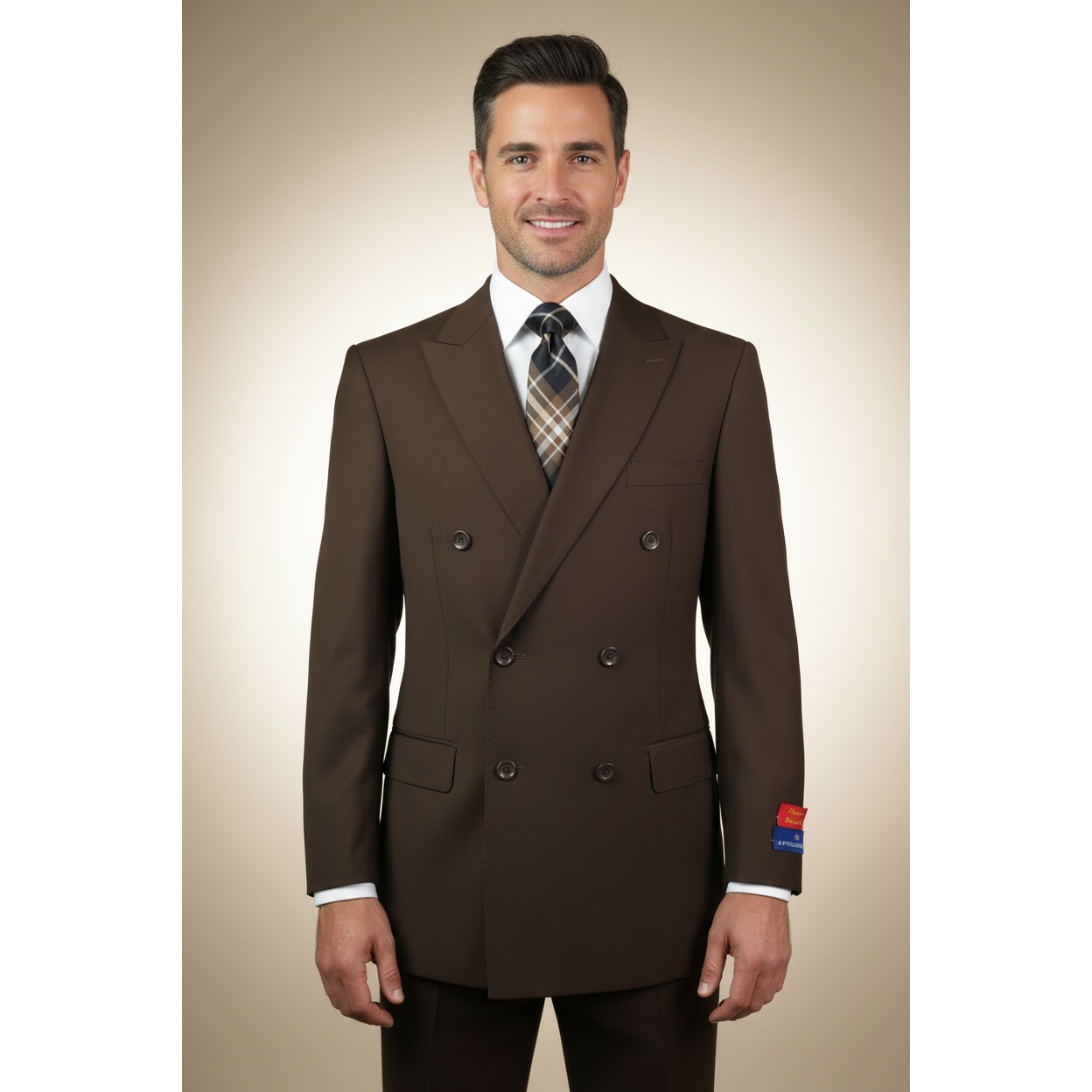Men Apollo King Double Breasted Formal Business Suit Pleated Pants DM24 Brown