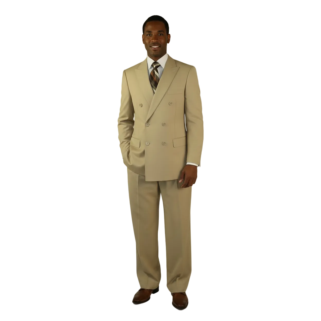 Men Apollo King Double Breasted Formal Business Suit Pleated Pants DM27 Camel Tan