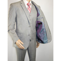 Mens Three Piece Suit Vested VITALI Soft Fabric With Sheen M3090 Stone Gray 3pc