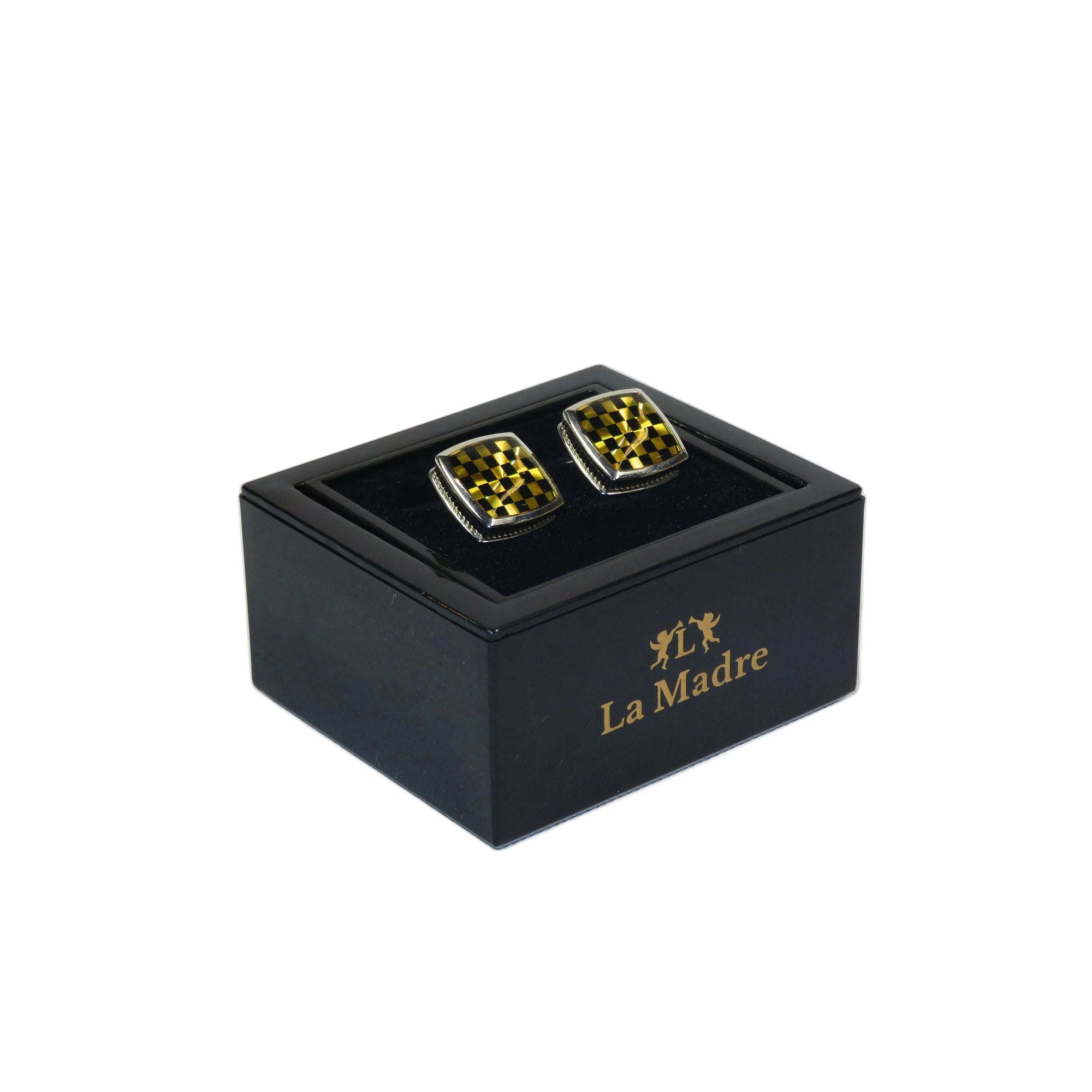 Cufflinks By La Madre From Turkey Solid Stainless Steel LA-1 Black Gold Checkers