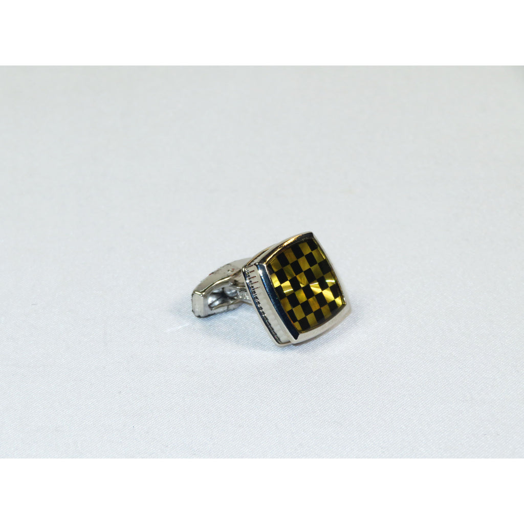 Cufflinks By La Madre From Turkey Solid Stainless Steel LA-1 Black Gold Checkers