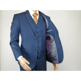 Mens Vitali Three Piece Suit Vested Sharkskin Sheen M3090 Royal blue Regular fit
