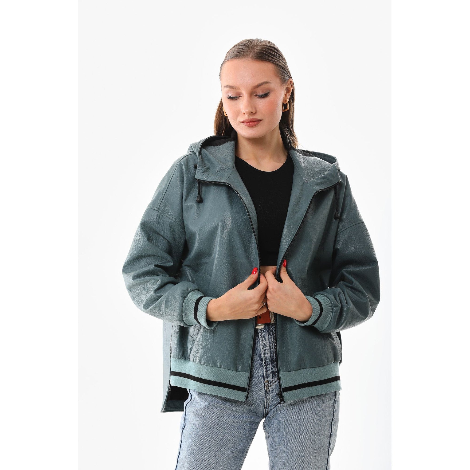 The Polar Green Leather Women Jacket