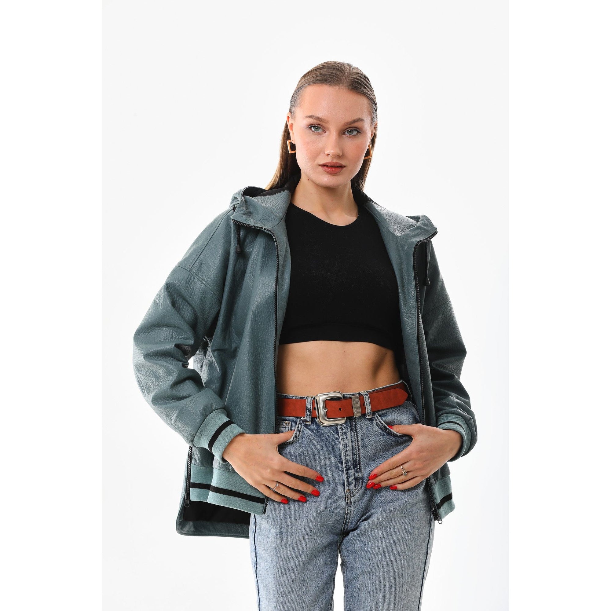 The Polar Green Leather Women Jacket