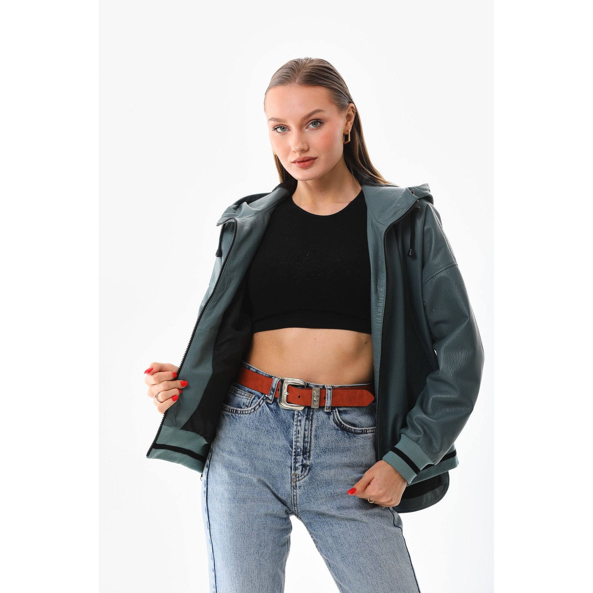 The Polar Green Leather Women Jacket