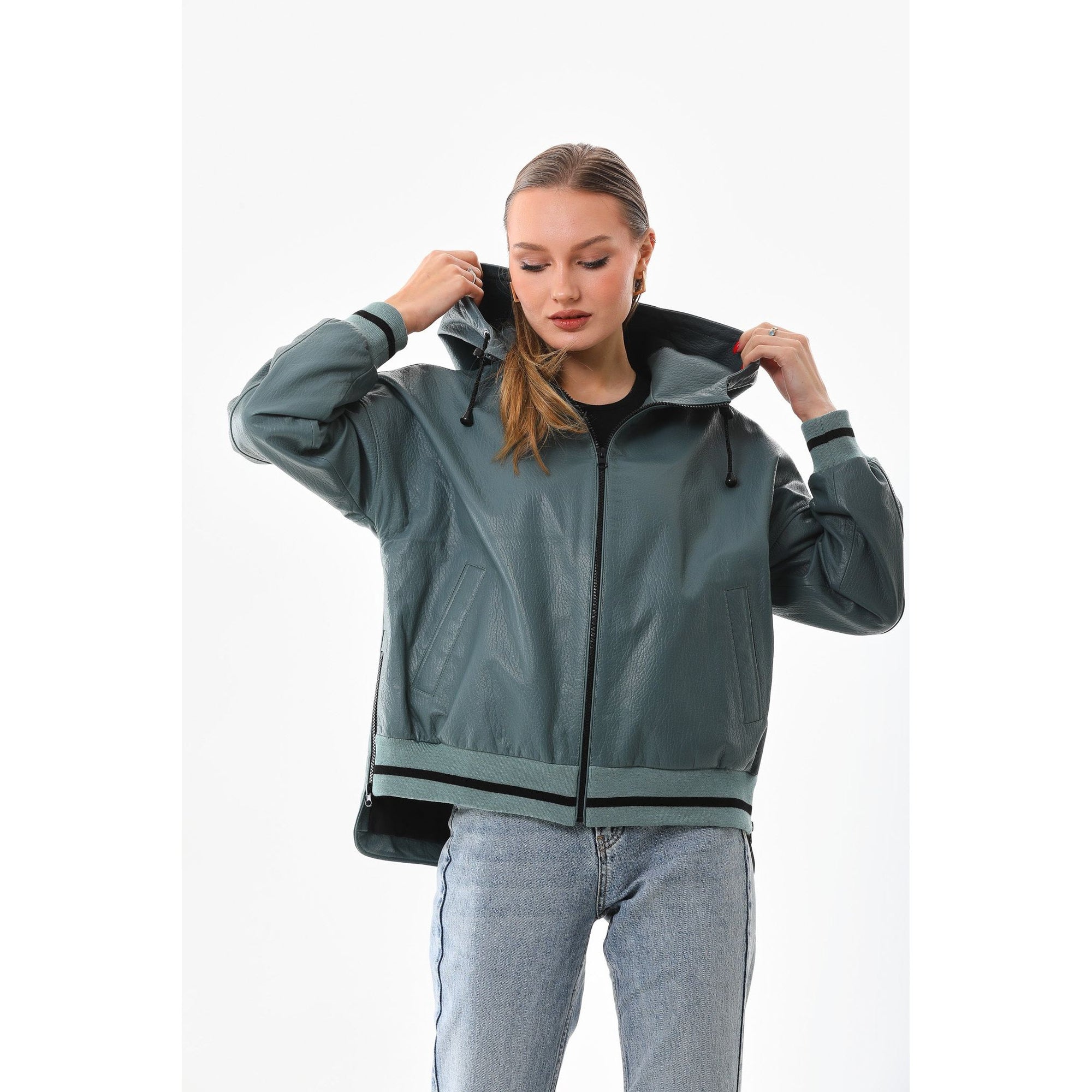 The Polar Green Leather Women Jacket