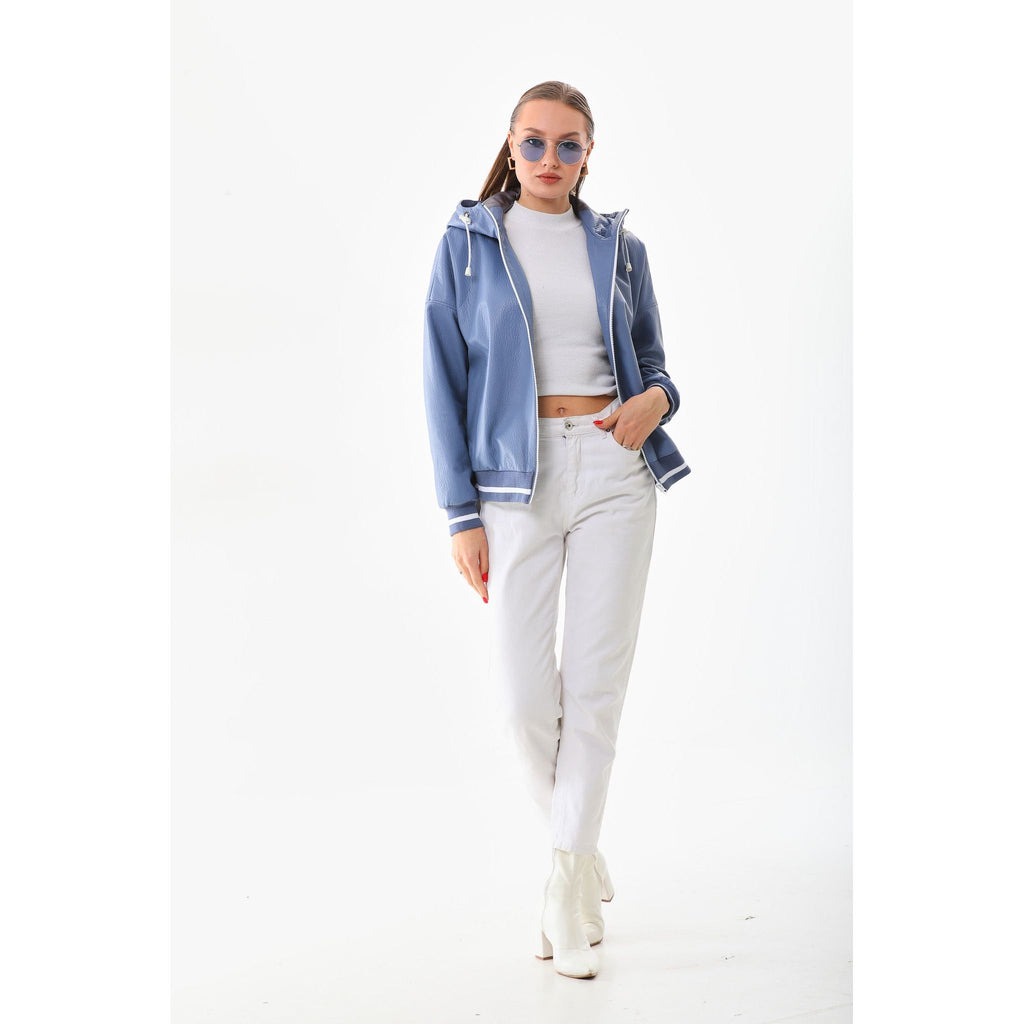 The Polar Blue Leather Women Jacket