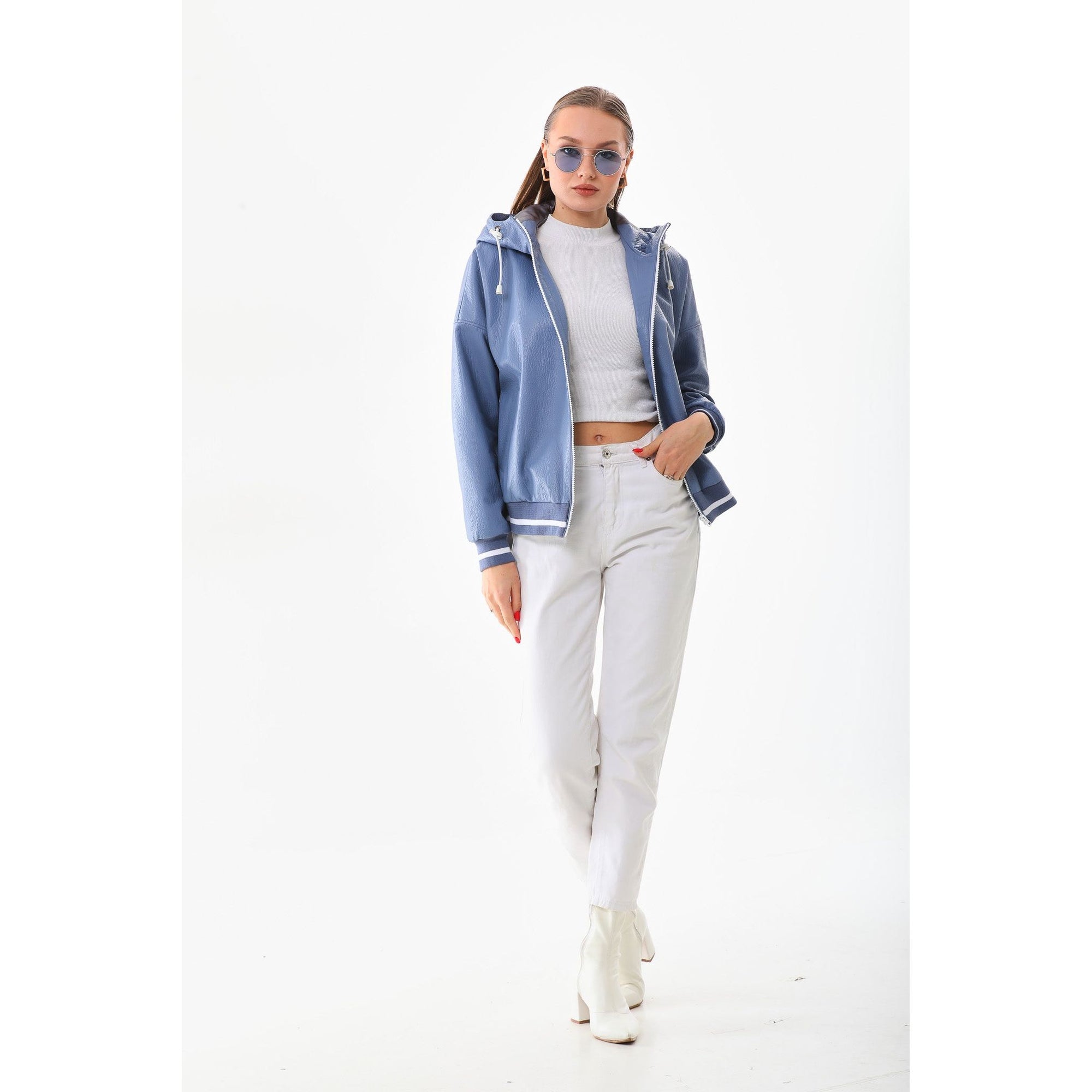 The Polar Blue Leather Women Jacket