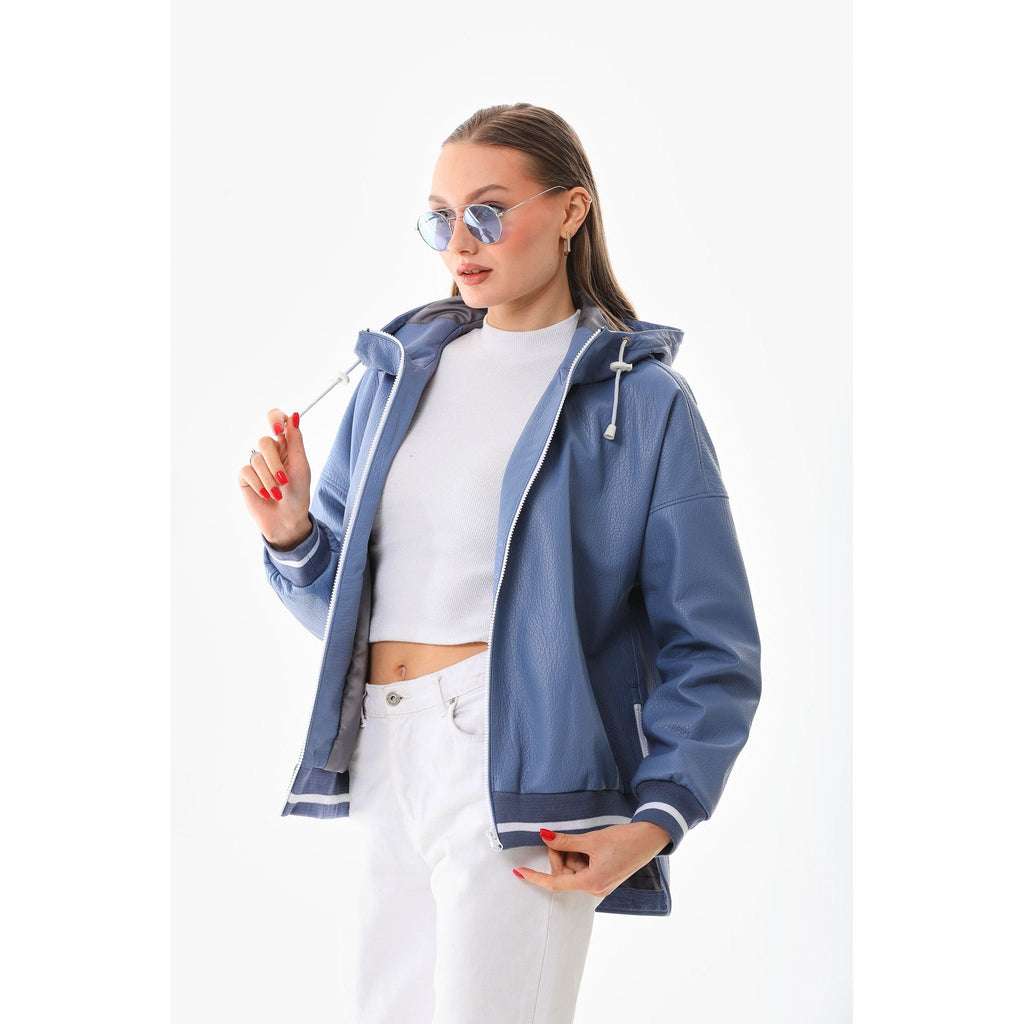 The Polar Blue Leather Women Jacket