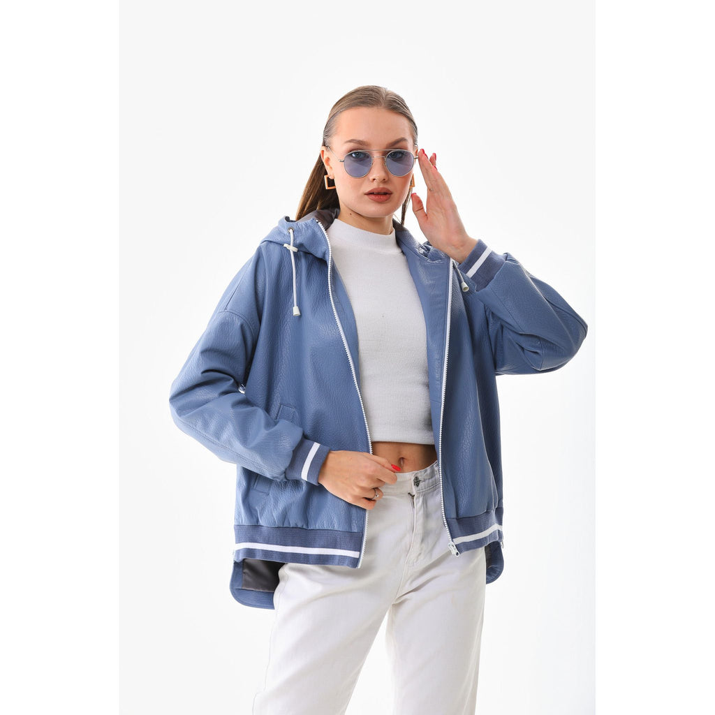 The Polar Blue Leather Women Jacket