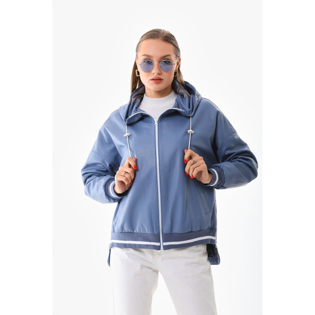 The Polar Blue Leather Women Jacket