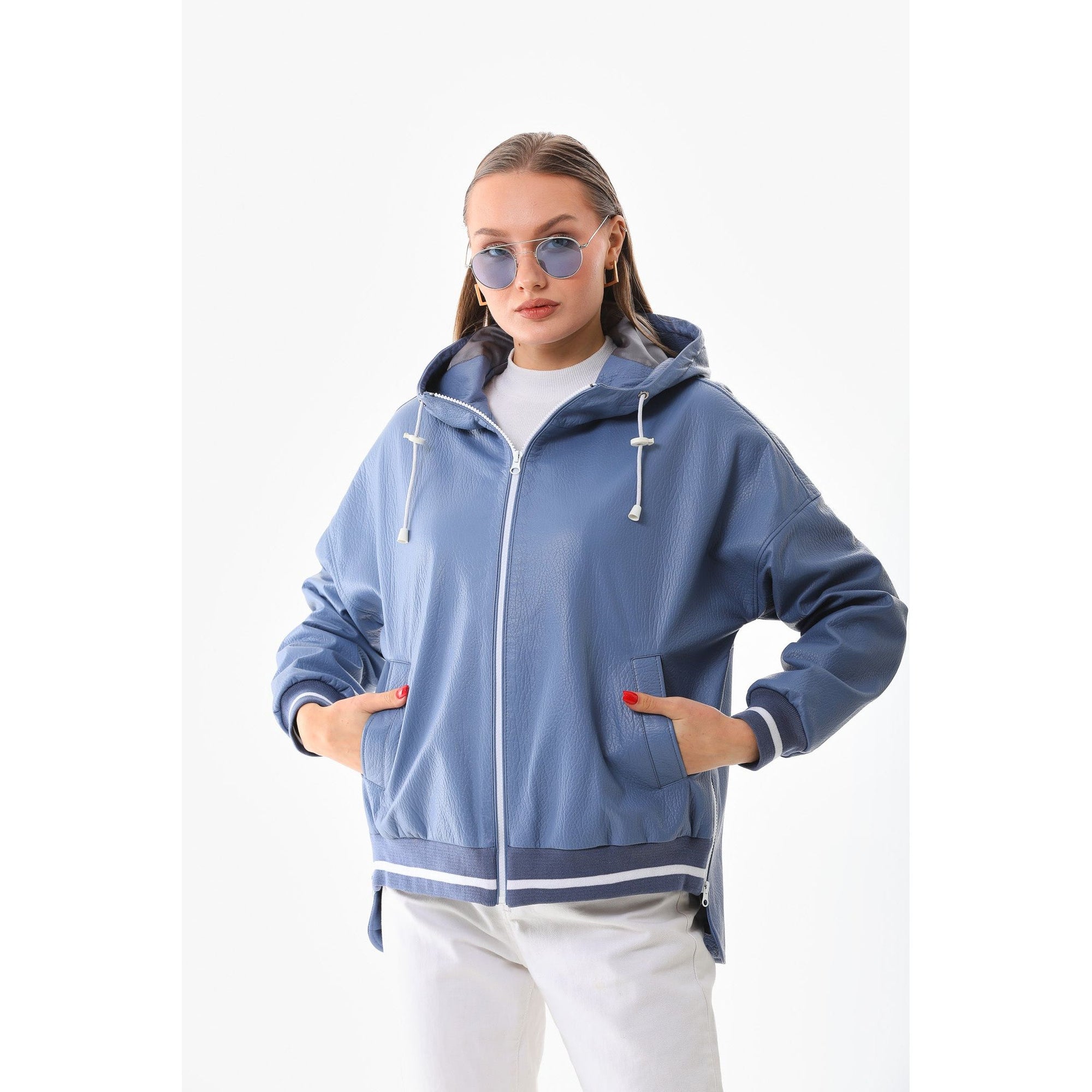 The Polar Blue Leather Women Jacket