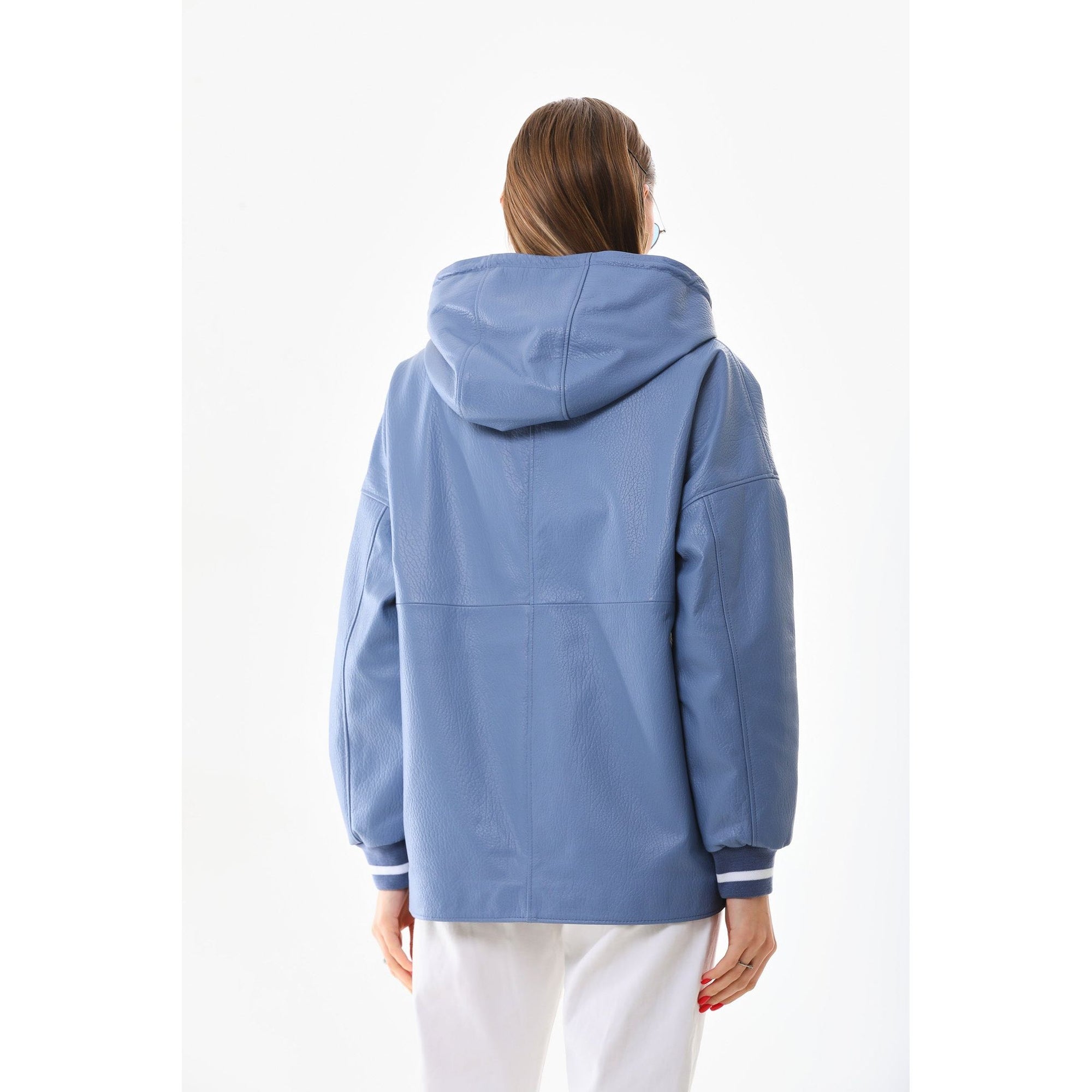 The Polar Blue Leather Women Jacket