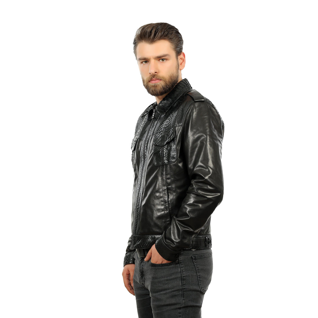The Laquin Pythn Black Leather Men Jacket
